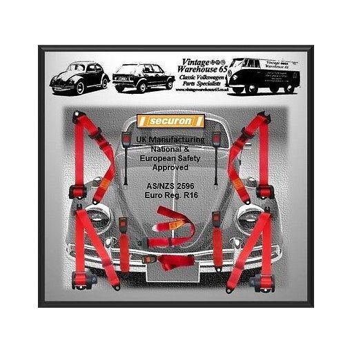Volkswagen Beetle 1302 1303 Full Set Front & Rear Red Automatic Seat Belt Kit