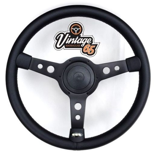 Classic 14"" Satin Black Vinyl Semi Dished Steering Wheel Horn & Boss Fitting Kit