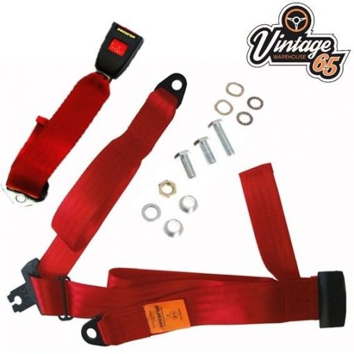 Vintage Warehouse Front 3 Point Static Red Lap & Diagonal Seatbelt Kit