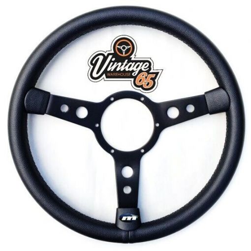 Vintage Warehouse Retro Classic 15"" Satin Black Vinyl Semi Dished Steering Wheel