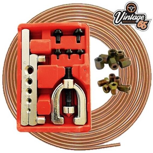 IMPERIAL PIPE FLARING KIT BRAKE FUEL REPAIR TOOL SET + 25FT COPPER BRAKE PIPE