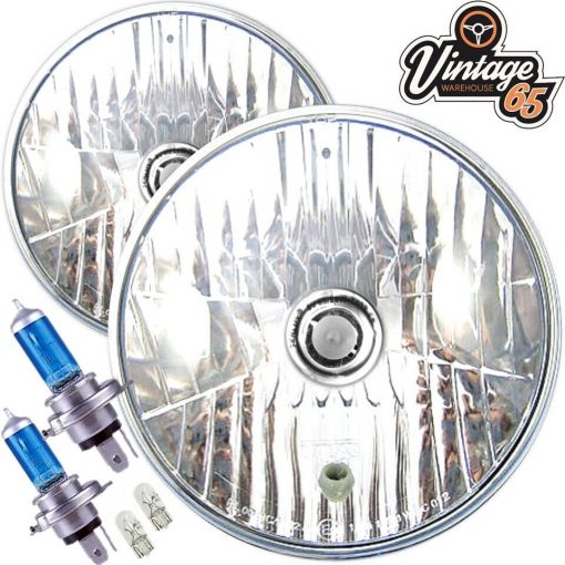 HALOGEN CONVERSION HEADLIGHT 7"" CRYSTAL XENON PAIR FITS LAND ROVER DEFENDERS