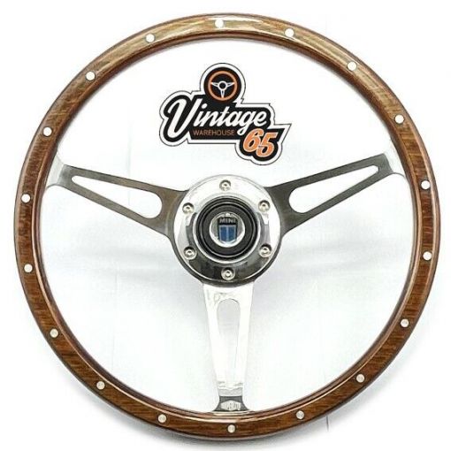 Classic Austin Mini GT 13"" Riveted Wood Rim Steering Wheel & Alloy Boss Kit