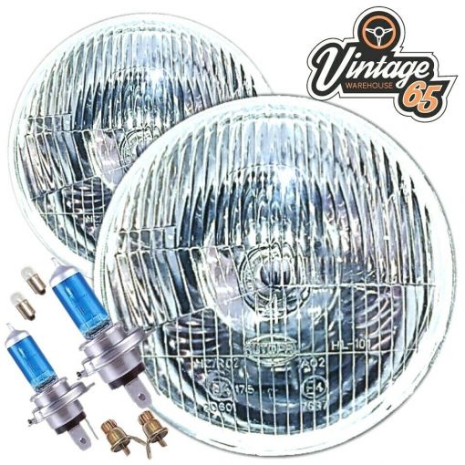 Classic Car 7"" Flat Lens H4 Xenon Halogen Headlight Headlamp Conversion + Pilot