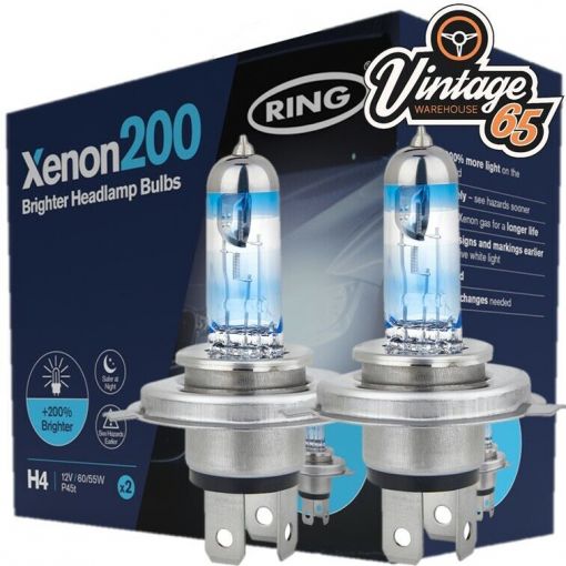 Classic Car 200% Xenon Halogen Upgrade Headlight Bulbs Pair H4 3 Pin 60/55w