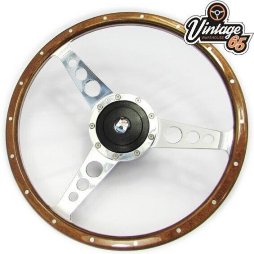 Volkswagen Golf Mk1 14"" Light Wood Rim Steering Wheel, Fitting Boss Kit & Horn