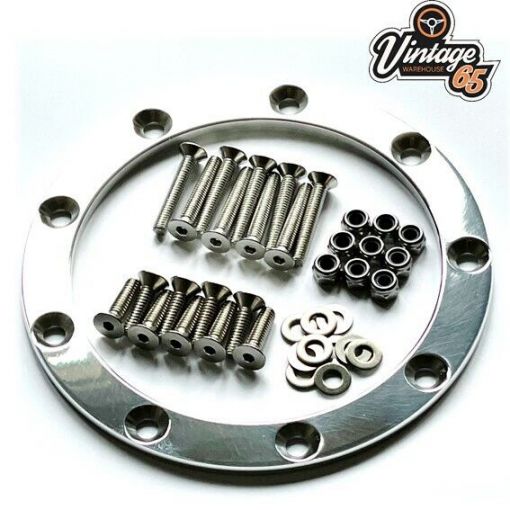 Classic Car 9 Hole Polished Alloy Wood Rim Steering Wheel Fitting Ring & Fixings