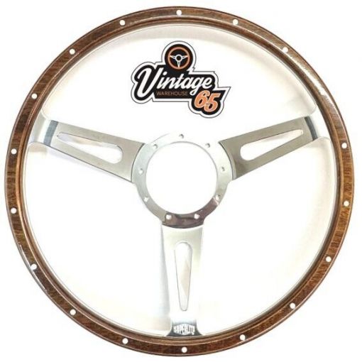 Classic Car Wood Rim Steering Wheel 16"" dish 9 hole Vintage Style Riveted & Ring