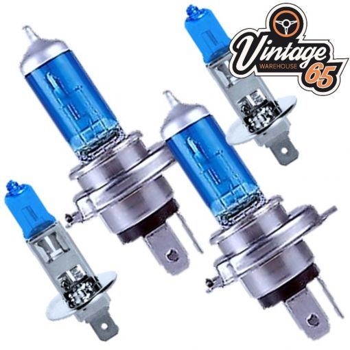 Vintage Warehouse 65 H4 H1 Bright White Xenon 50% Halogen Bulb Upgrade 5&3/4 Set