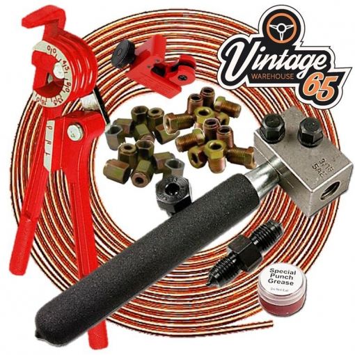 Vintage Warehouse 65 Brake Pipe Repair 25ft 3/16"" Copper Brake Pipe Repair Kit