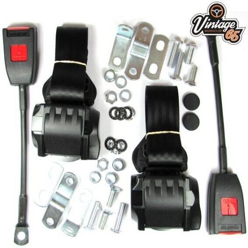 Classic VW Front Pair Fully Automatic Inertia Black Seat Belt Kits E Approved