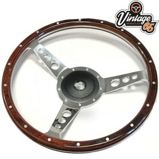 Classic Car 13"" Semi Dished Riveted Dark Wood Rim Steering Wheel & Boss Kit