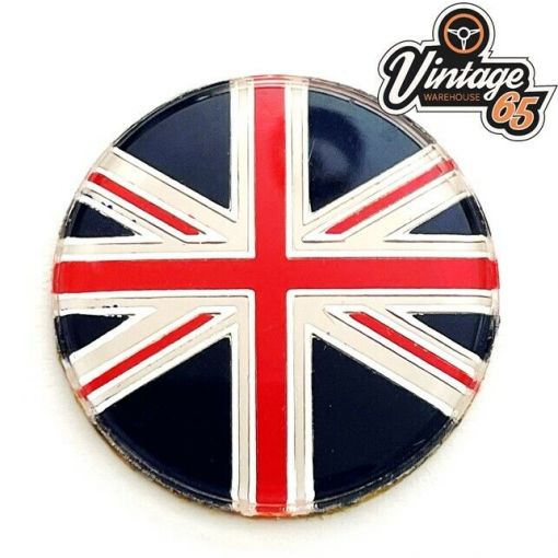 Classic Union Jack 1980's New Old Stock Chrome 28mm Gear Knob Horn Center Badge