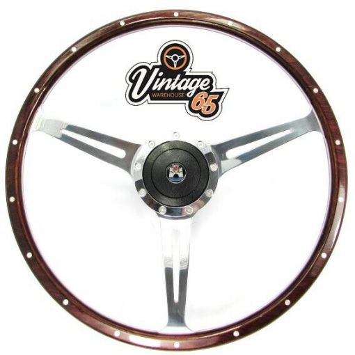 Vw T2 T3/25 T4 Camper Van Caravelle 16"" Polished Riveted Wood Rim Steering Wheel