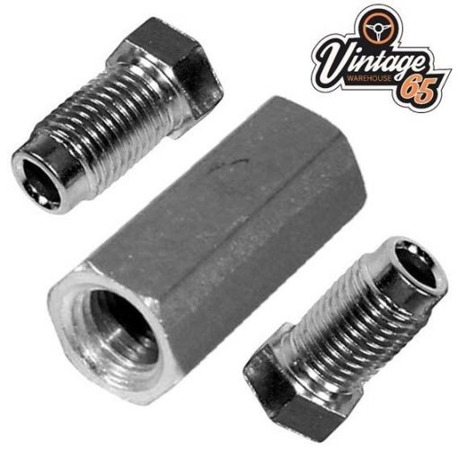 Double Ended Brake Pipe Joint Male Connectors 3/8"" UNF 24Tpi In Line Pipe Repair