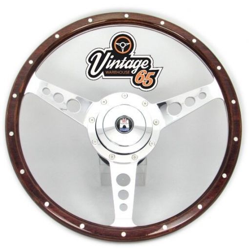 Classic Car 13"" Polished Alloy Riveted Wood Rim Steering Wheel Boss Kit Upgrade
