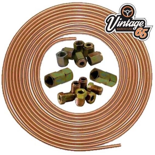 DAF 25ft 3/16"" Copper Brake Pipe Male Female Nuts Joiner Tube Joint Kit