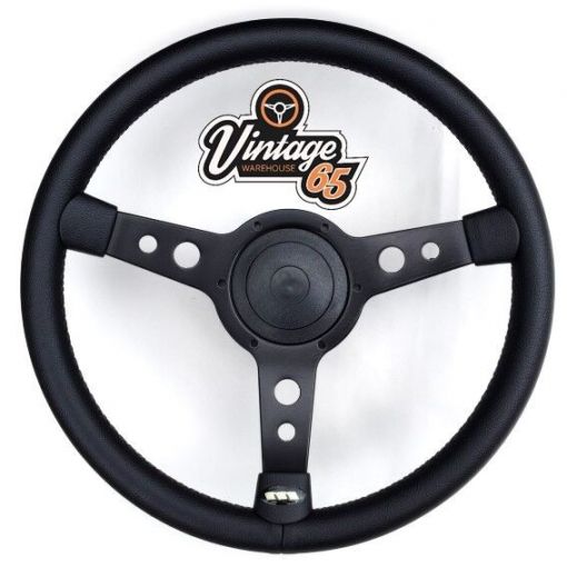 Vintage Warehouse Retro Classic 14"" Satin Black Vinyl Semi Dished Steering Wheel