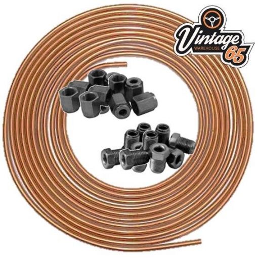 Brake Pipe Copper Line 3/16"" 25Ft & 20x Male/Female Brake Nuts 3/8""Unf x 24Tpi