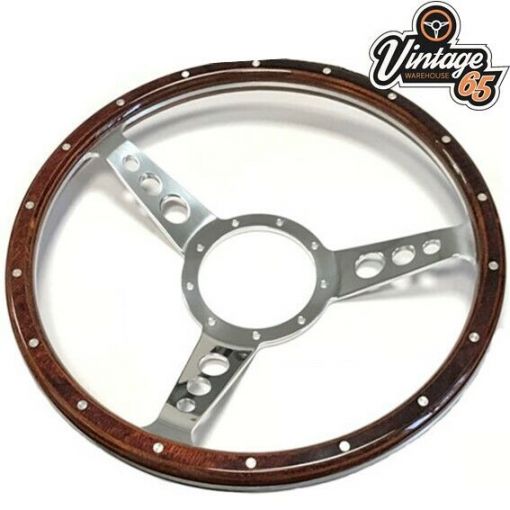 Vw Transporter T4 15"" Classic Riveted Wood Rim Steering Wheel Boss Badge Horn