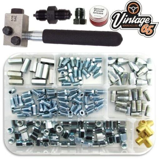 Classic Car Brake Pipe Fittings Male Female 3/8"" 7/16"" UNF SAE Flaring Tool Kit