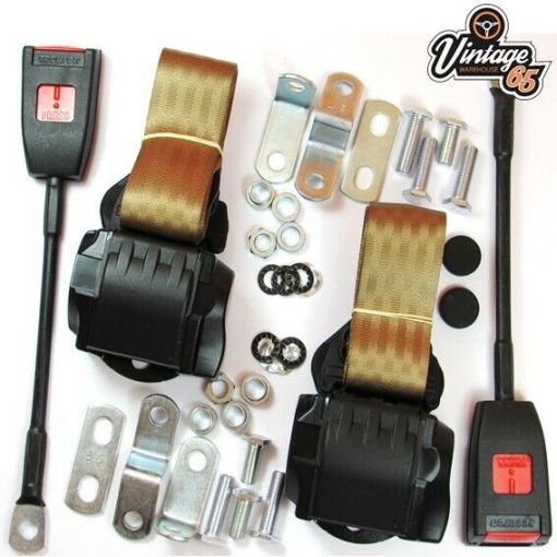 Classic MG Front Pair Fully Automatic Inertia Beige Seat Belt Kits E Approved