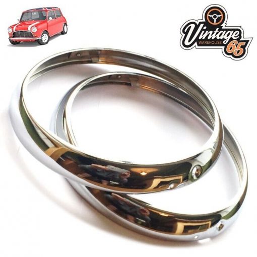 PAIR OF CHROME TRIMS RINGS BEZELS CLASSIC CAR 7"" SEALED BEAM HEADLIGHT LAMP MINI