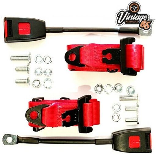 Front Seat Belt Kits 3 Point Static Red Pair E Approved For Classic Fords