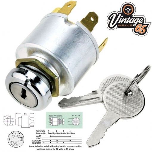 Ignition Switch 4 Position Universal Replacement For Vw Beetle & Camper Buggy