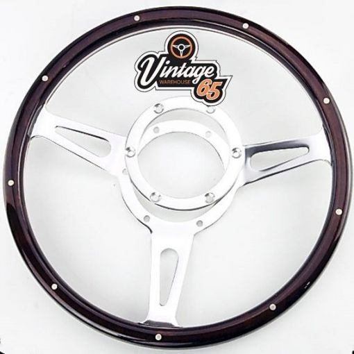 Classic 15"" Riveted Dark Woodrim Semi Dished Steering Wheel & Boss Fitting Kit