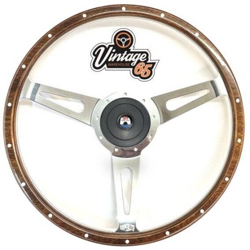 Vw Transporter T2 Kombi Split 16"" Polished Dark Wood Rim Steering Wheel Upgrade