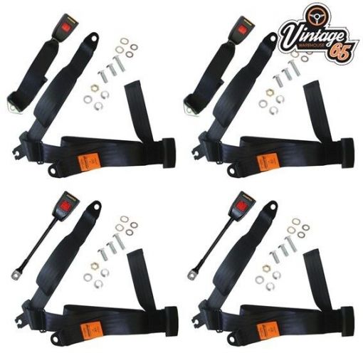 Rover P6 2000 Saloon Front & Rear Full 3 Point Seat Belt Set Black