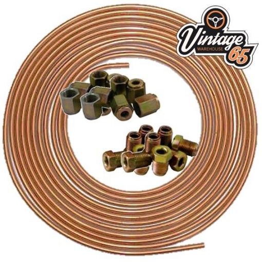 COPPER BRAKE PIPE LINE 25FT 3/16 JOINER MALE FEMALE NUTS ENDS TUBING JOINT KIT
