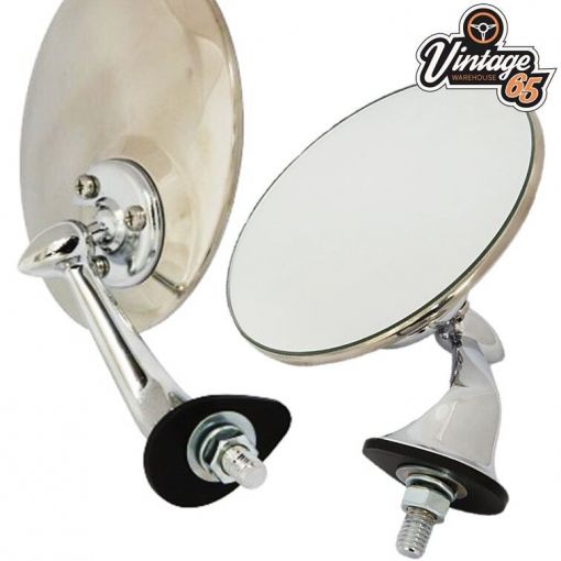 Kit Car Hotrod Retro Lucas Style Chrome Adjustable Flat Wing Door Mirror LH & RH