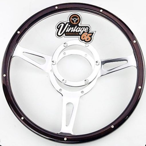 Wood Rim Riveted 13"" Steering Wheel Classic Car For Ford MG Triumph Dark