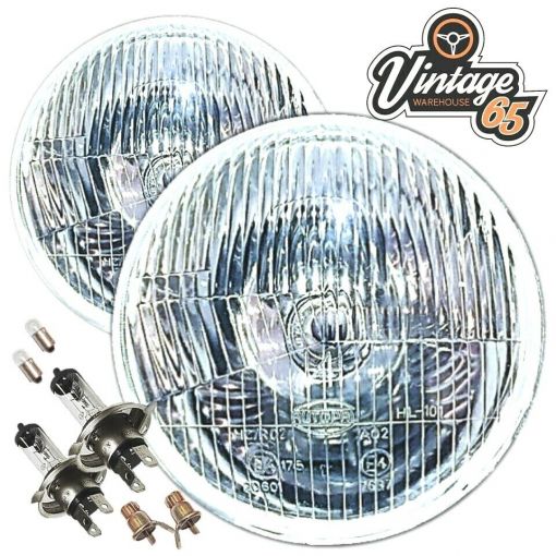 Classic Mini Headlights 7"" Domed Lens H4 Halogen Headlamp Conversion Bulb Pilot