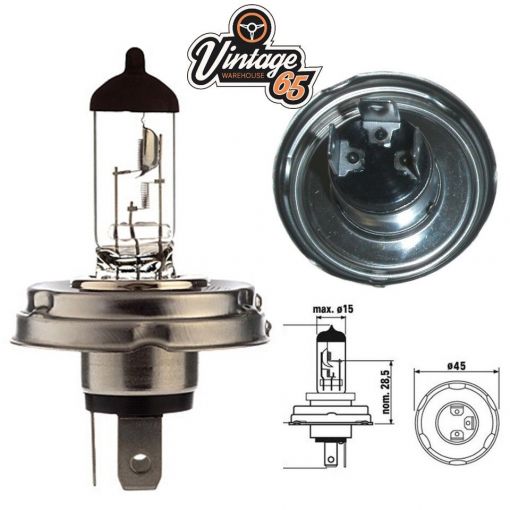 Classic Car Bike Scooter Halogen Headlight Bulb Upgrade 6v Volt 60/55W H4 P45T