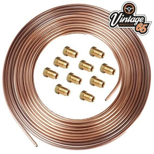 Kunifer Copper Nickel Brake Pipe 25ft Roll 3/16"" Brass 10mm x 1mm Male Unions
