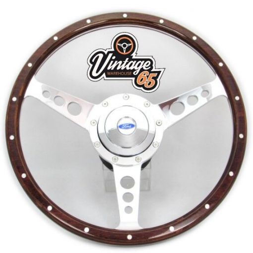 Classic 13"" Polished Riveted Wood Rim Steering Wheel & Boss For Ford Capri
