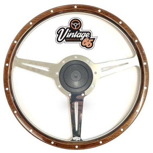 Classic Car Steering Wheel & Boss Kit 15"" Riveted Wood Rim Semi Dished