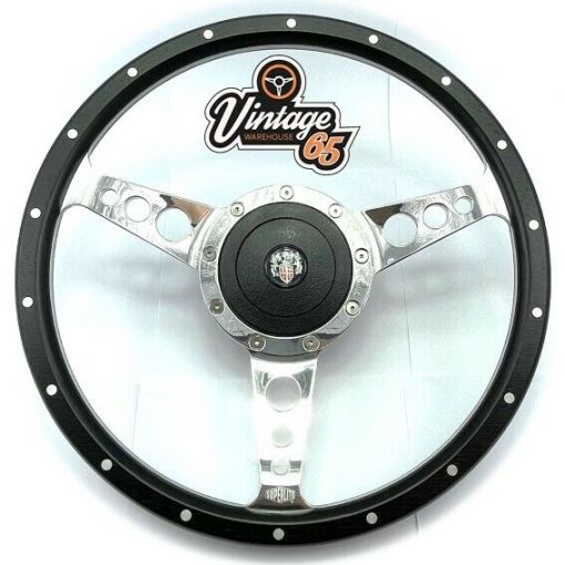 Classic Mini 13"" Semi Dished Riveted Ebony Wood Rim Steering Wheel & Boss Kit