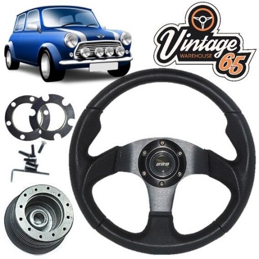 Austin Rover Mini 78> Leather Black Alloy Motorsport Steering Wheel  Boss Kit