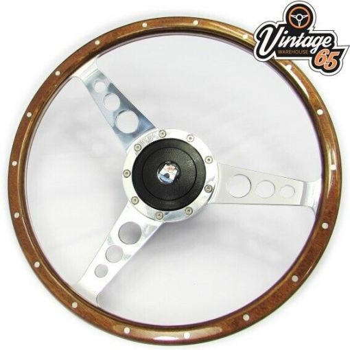 Vw Beetle T1 Kafer 14""  Wood Rim Steering Wheel, Fitting Boss Kit & Horn Press