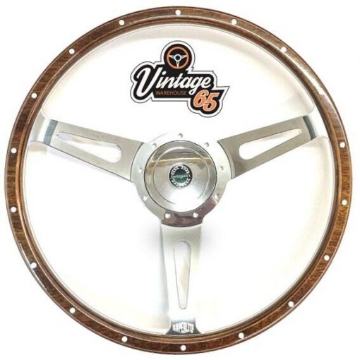 Wood Steering Wheel & Boss Kit 16"" Alloy Fits Land Rover Series Model 48 Spline