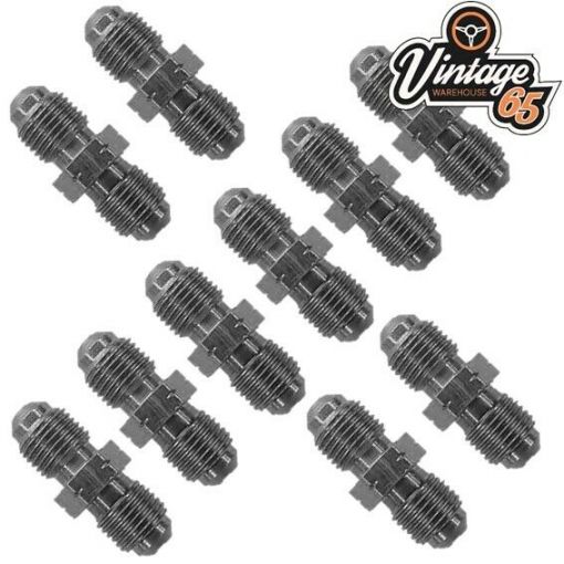10 x Brake Pipe Joiners Connectors 3/8"" UNF 24 Tpi 2 Way Inline Male 3/16"" Pipe