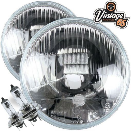 Classic Mini 7"" Inch Domed Sealed Beam Headlights Headlamps Halogen Conversion