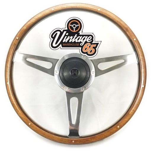 Classic Car 14"" Riveted Light Wood Split Rim 3 Spoke Steering Wheel & Boss Kit