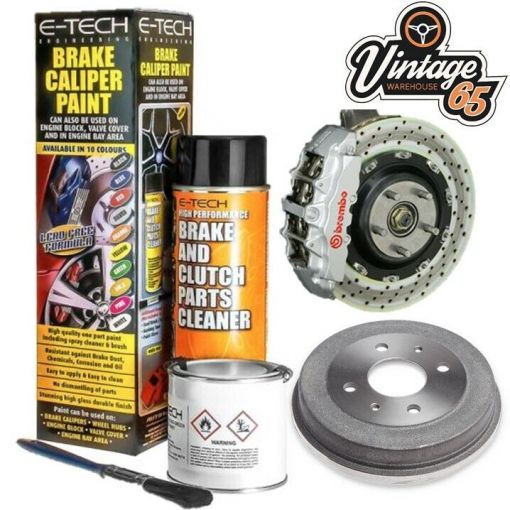 Classic Car Brake Drum & Caliper Ceramic Resin Enamel Paint & Clean Kit Silver