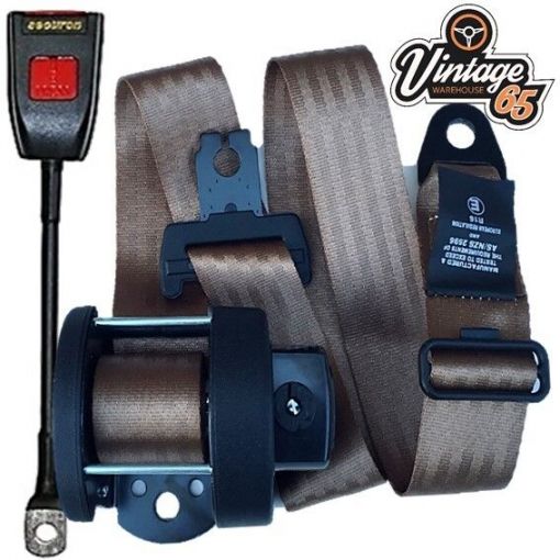 Karmann Ghia Coupe Retro 3 Point Front Automatic Inertia Seat Lap Belt Kit Brown