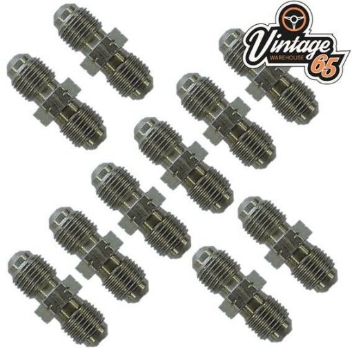 10 x Brake Pipe Joiners Connectors 10mm x 1mm 2 Way Inline Male For 3/16"" Pipe
